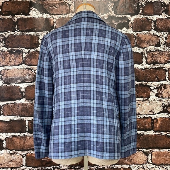Davide Cenci Blazer Women's 10 Blue Plaid Jacket Button Collar Office Business - Picture 10 of 15